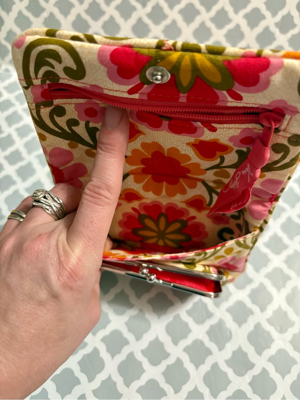 Vera Bradley Floral Quilted Wristlet in Pink, Red, Green and Cream - Picture 4 of 7